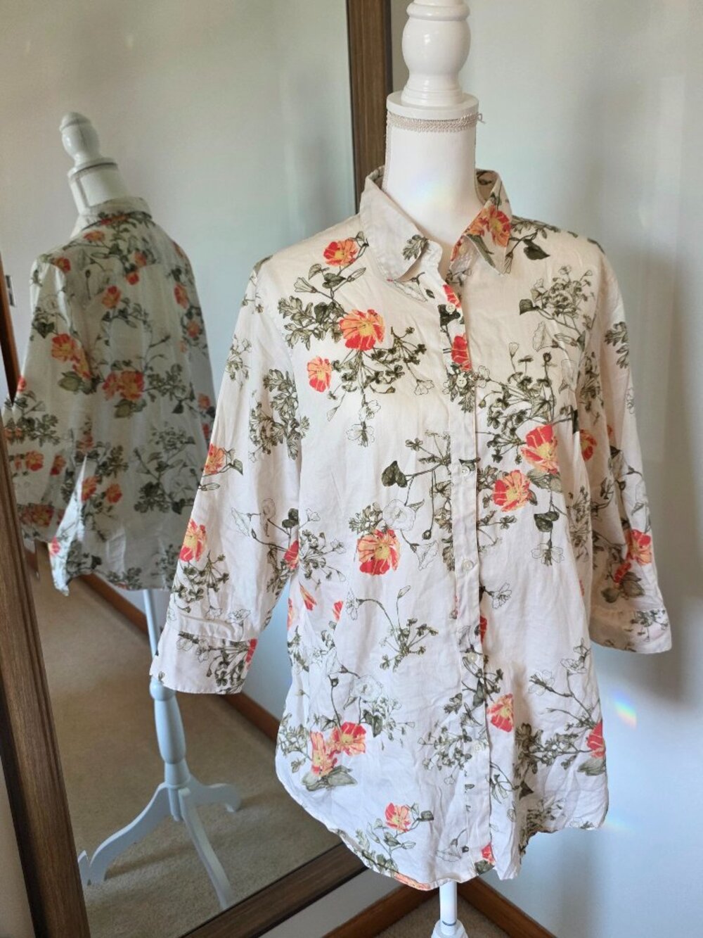 Lauren Ralph Lauren Button Down Three-Quarter Sleeve Top